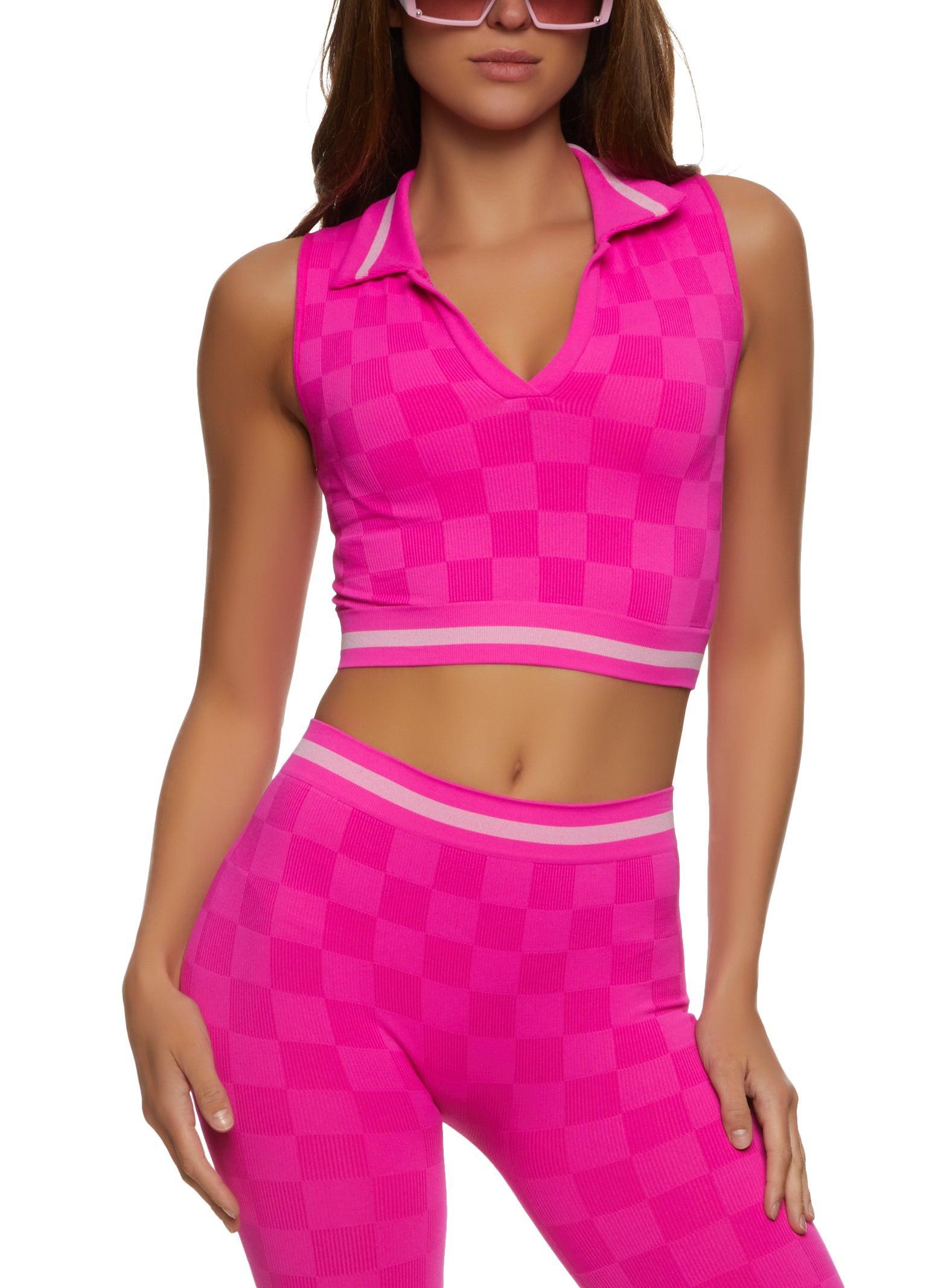 Womens Checkered Print Seamless Cropped Tank Top product image