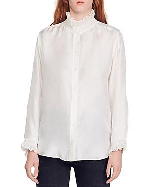 Sandro Haby Ruffled Trim Silk Shirt Product Image