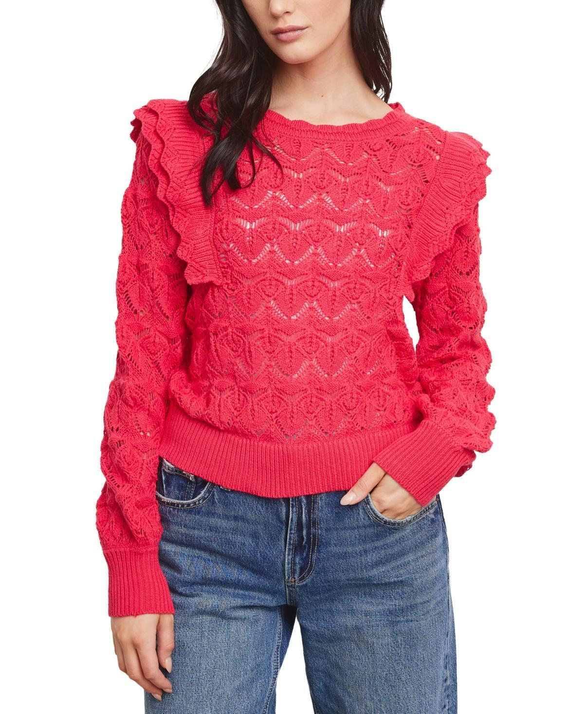 Fever Womens Pointelle Ruffle Sweater Product Image