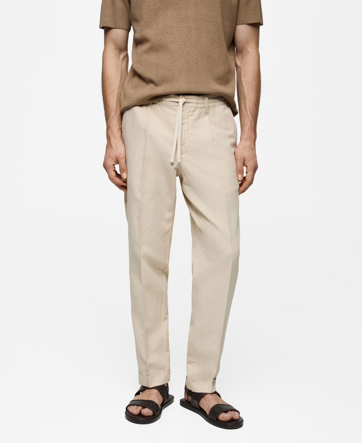 Mango Mens Linen-Blend Slim-Fit Drawstring Pants Product Image