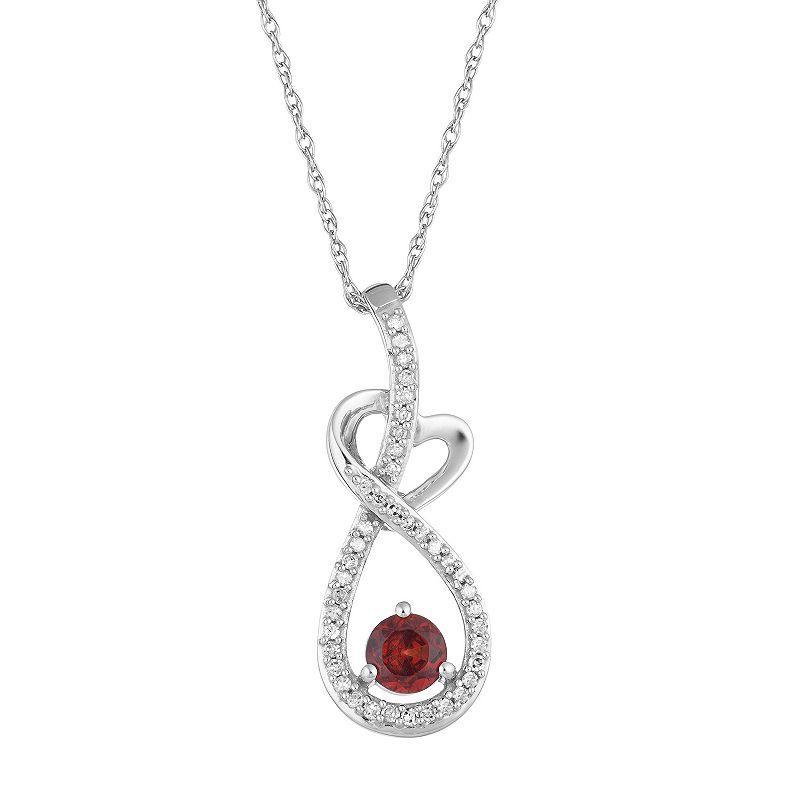 10k White Gold Garnet & 1/8 Carat T.W. Diamond Infinity Heart Pendant Necklace, Womens Red Product Image