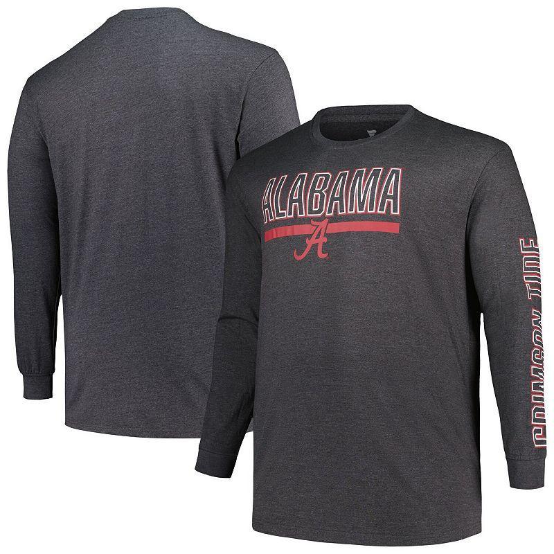 Mens Profile Heather Charcoal Alabama Crimson Tide Big & Tall Two-Hit Graphic Long Sleeve T-Shirt Product Image