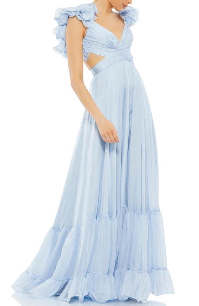 Rosette Chiffon Cutout Empire Waist Gown In Powder Blue Product Image