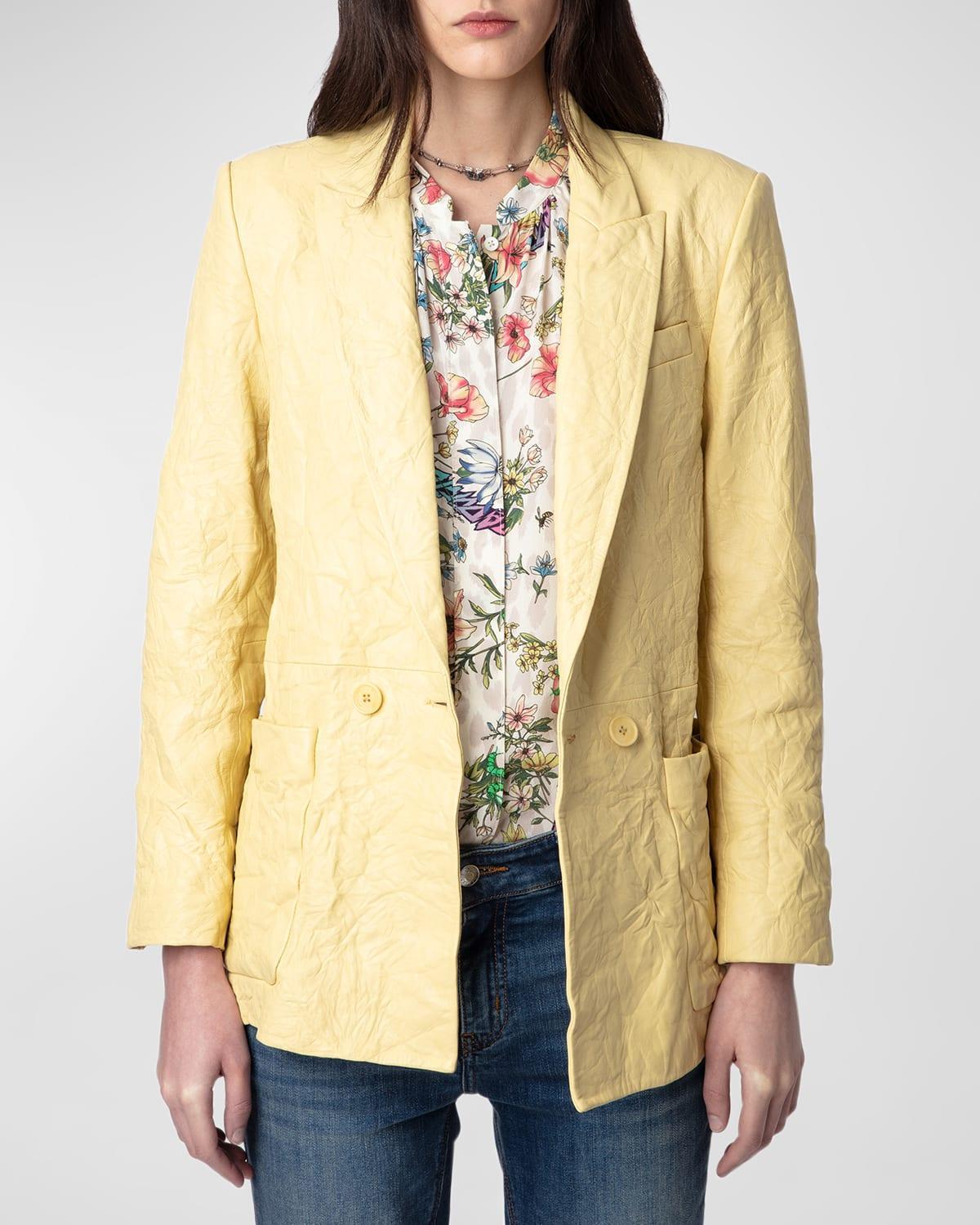 Womens Visko Crinkle Leather Blazer Product Image