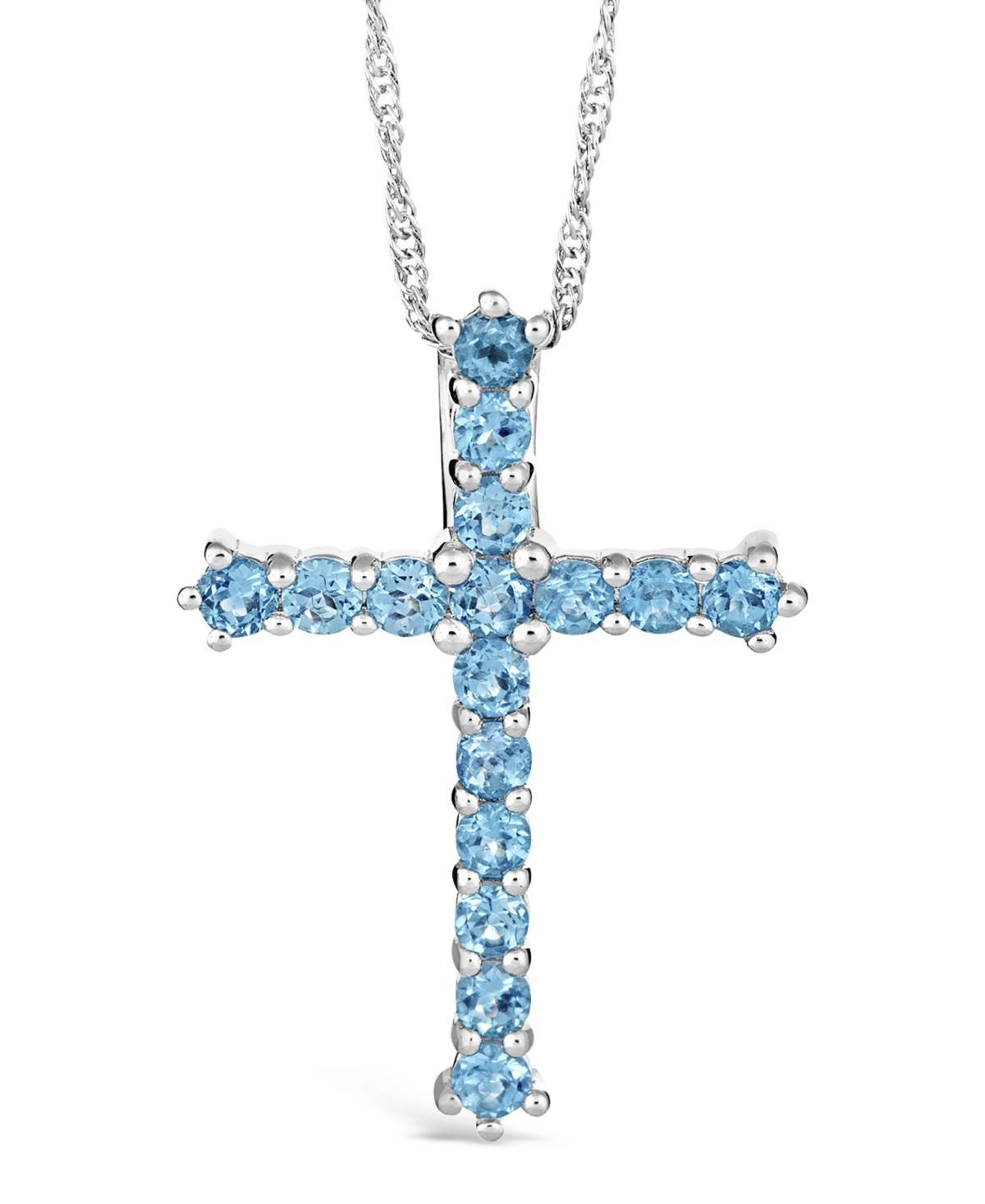 Celebration Gems Sterling Silver Swiss Blue Topaz Cross Pendant, Womens Product Image