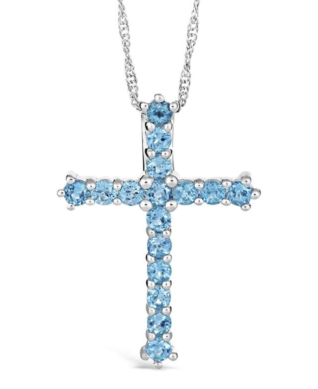 Swiss Blue Topaz (2-3/8 ct. t.w.) Cross Pendant Necklace in Sterling Silver Product Image