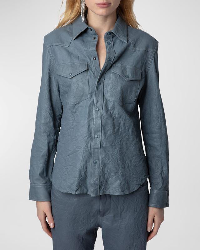 Thelma Crinkled Leather Shirt Product Image