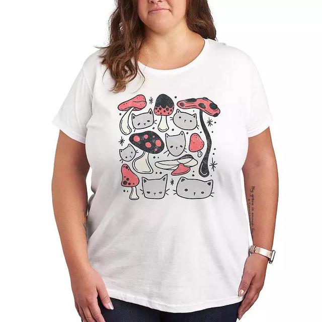 Plus Cat Mushroom Grid Graphic Tee, Womens Product Image