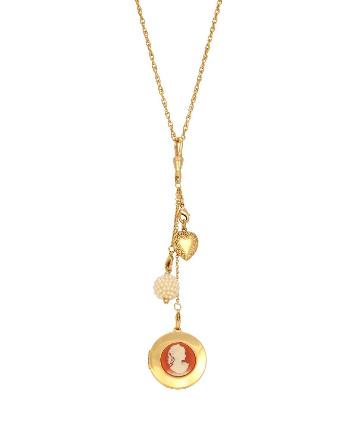 1928 Gold Tone Carnelian Cameo Locket & Charm Necklace, Womens, Orange Product Image