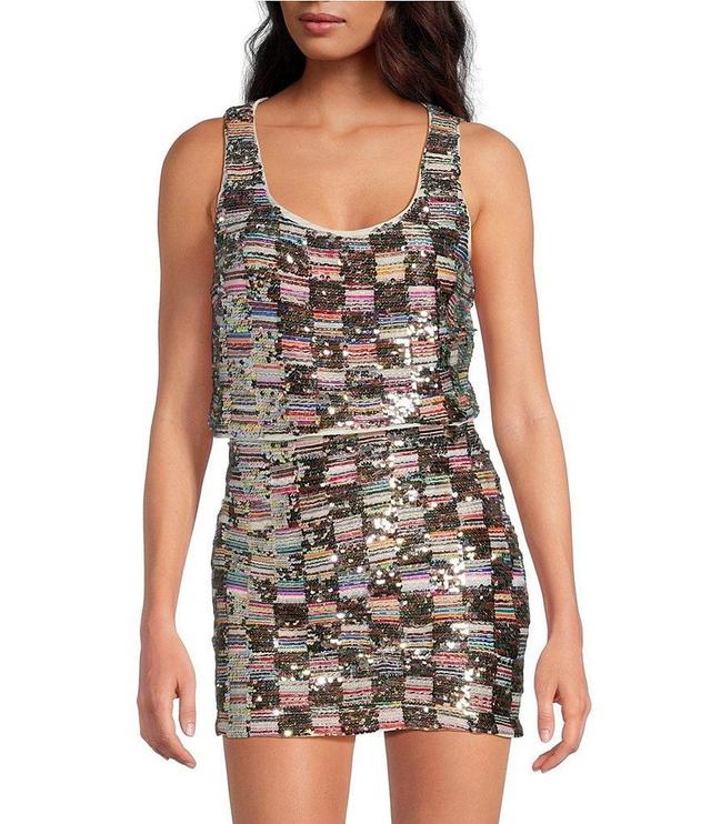 Lucy Paris Lira Crew Neck Sleeveless Sequin Coordinating Cropped Tank Top Product Image