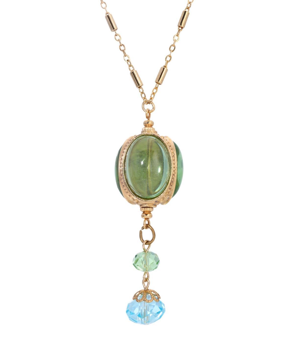 1928 Gold Tone Green Three-Sided Spinner Drop Necklace, Womens Product Image