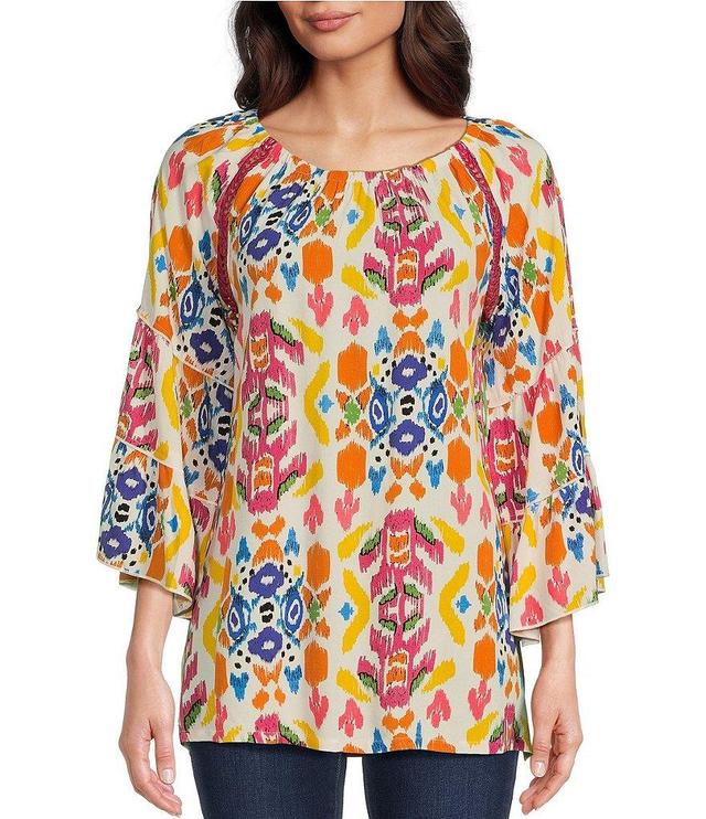 Calessa Abstract Print Scoop Neck 3/4 Sleeve Tunic Product Image