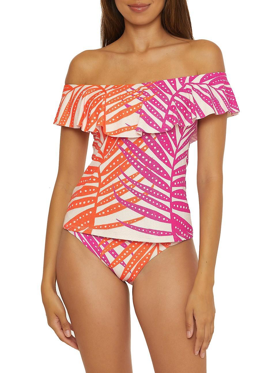 Womens Sheer Tropics Ruffled Tankini Top Product Image