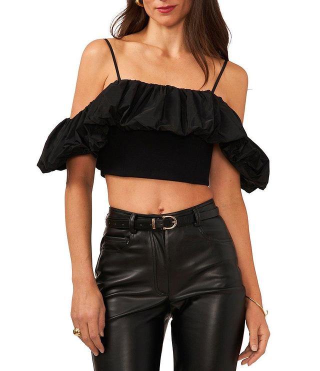 1. STATE Taffeta Bubble Off-the-Shoulder Short Sleeve Cropped Ponte Top Product Image