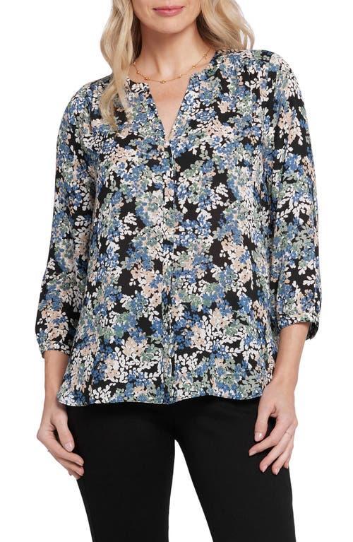 NYDJ Womens Pintuck Blouse in Valley Faire, Regular, Size: XXS | Polyester/Denim Product Image