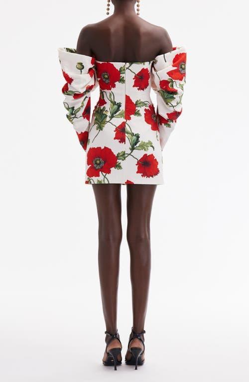 OSCAR DE LA RENTA Poppies Off The Shoulder Long Sleeve Minidress In White Red Product Image