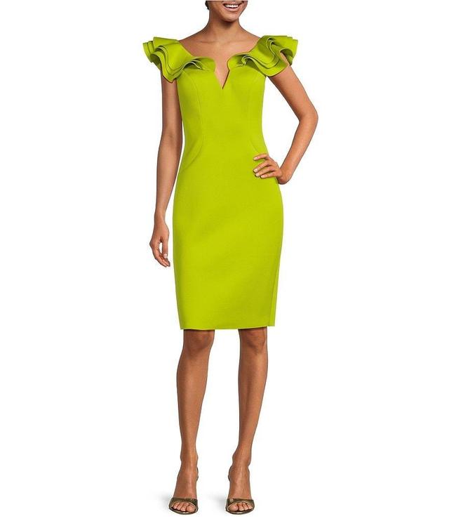 Eliza J Scuba V-Neck Ruffled Cap Sleeve Sheath Dress Product Image