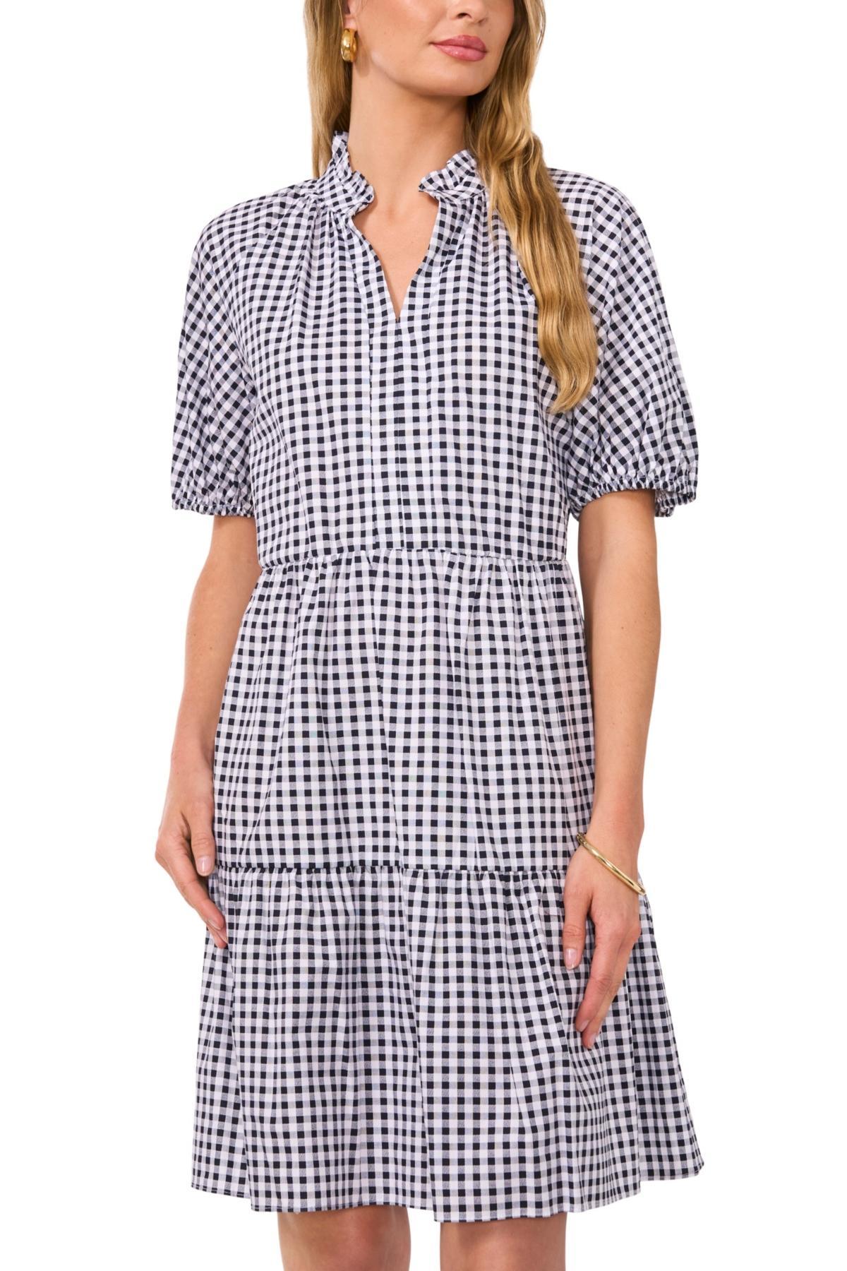 CeCe Womens Short-Sleeve Cotton Gingham Babydoll Dress product image