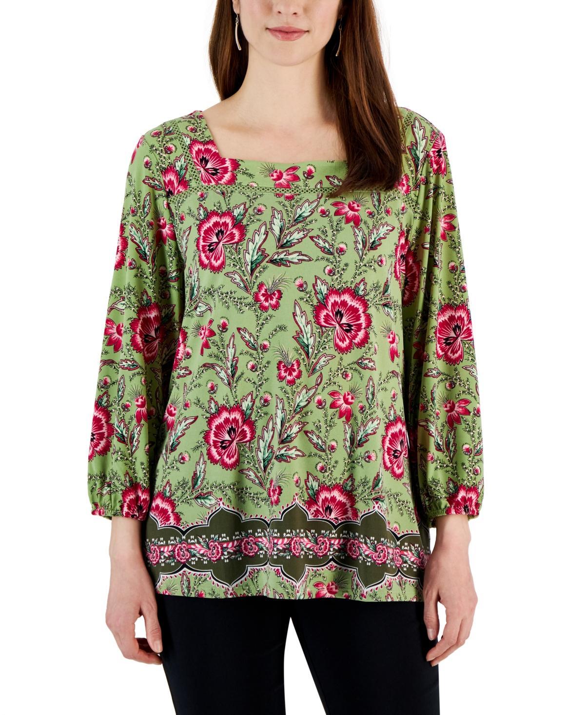 Jm Collection Womens Printed 3/4 Sleeve Square-Neck Top, Created for Macys Product Image