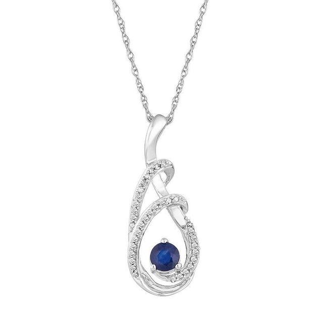 10k White Gold Sapphire & 1/8 Carat T.W. Diamond Teardrop Pendant Necklace, Womens 10k Whgold Product Image