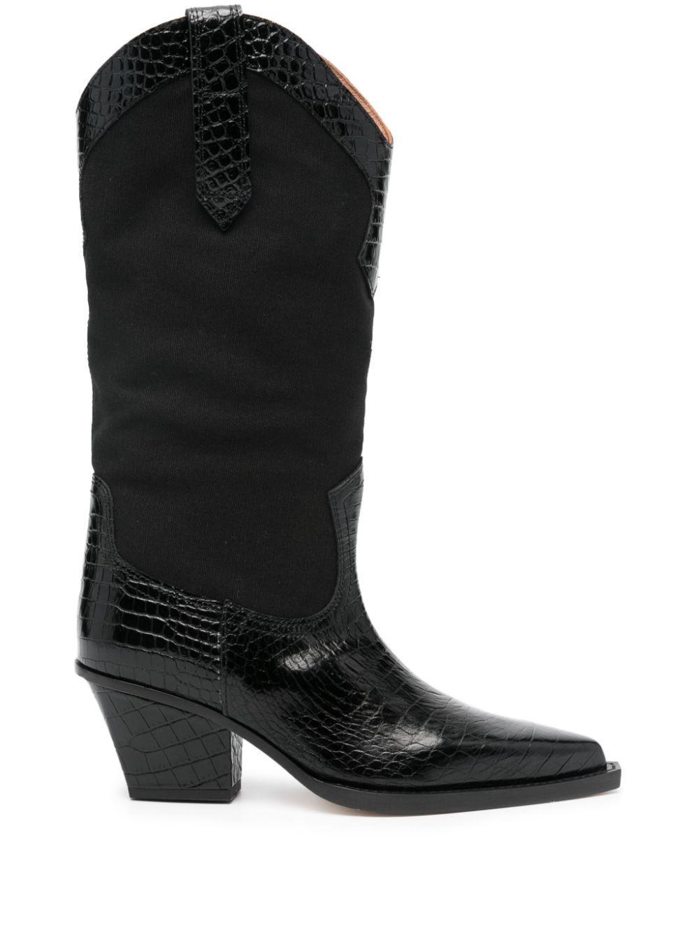 PARIS TEXAS Rosario Leather-trimmed Canvas Western Boots In Black Product Image