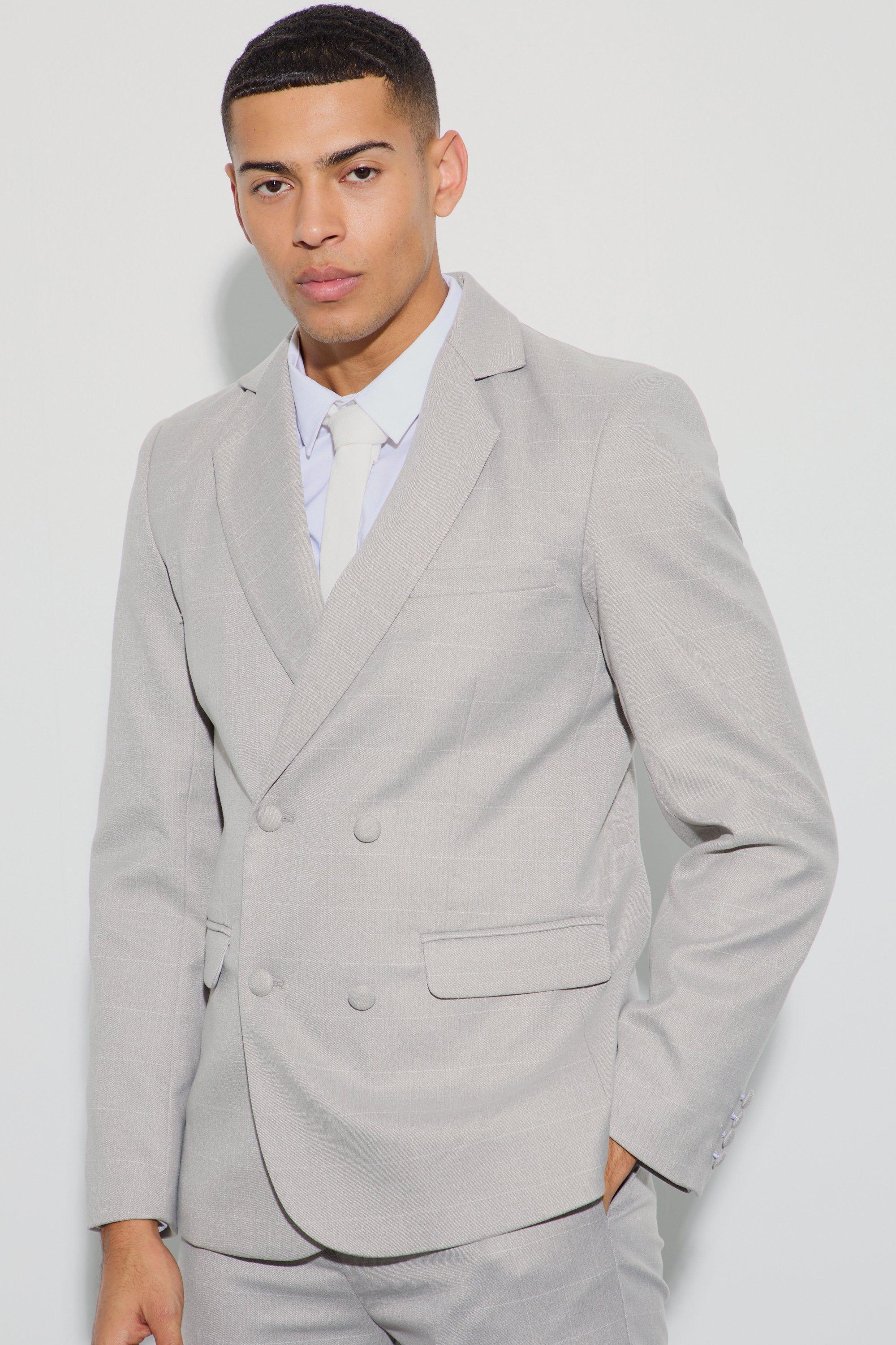 Window Check Double Breasted Slim Fit Blazer | boohooMAN USA Product Image