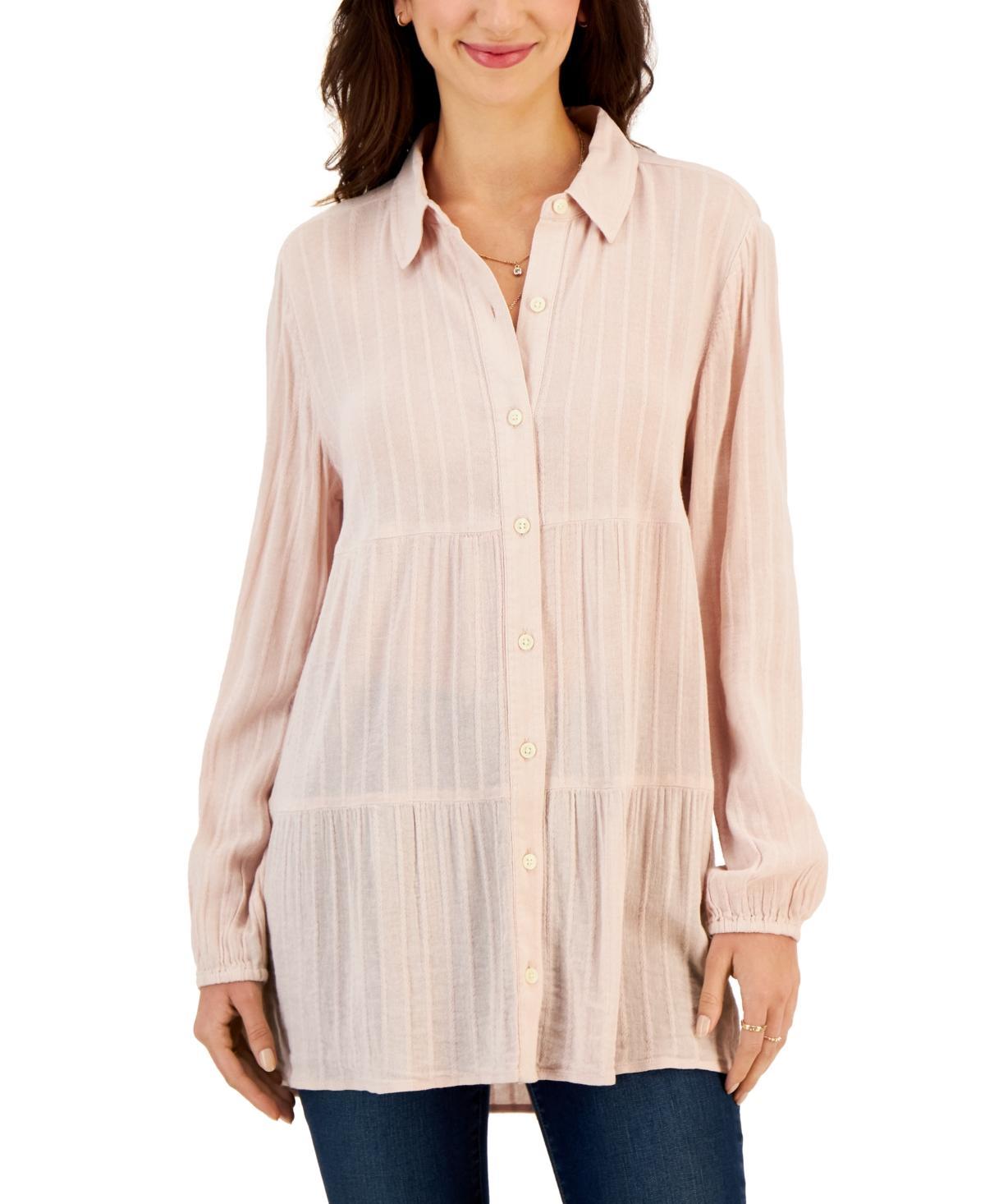 Style & Co Petite Tiered Button-Front Long-Sleeve Shirt, Created for Macys Product Image