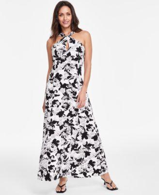 Women's Printed Keyhole-Neck Maxi Dress, Created for Macy's Product Image