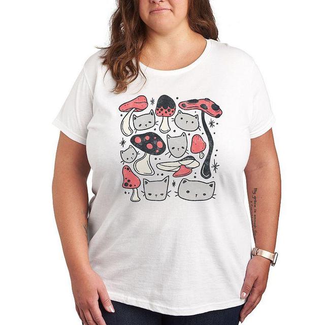 Plus Cat Mushroom Grid Graphic Tee, Womens White Product Image