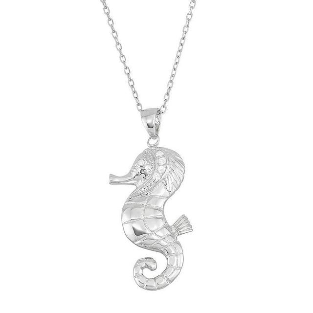 Sterling Silver Cubic Zirconia Seahorse Pendant Necklace, Womens White Product Image