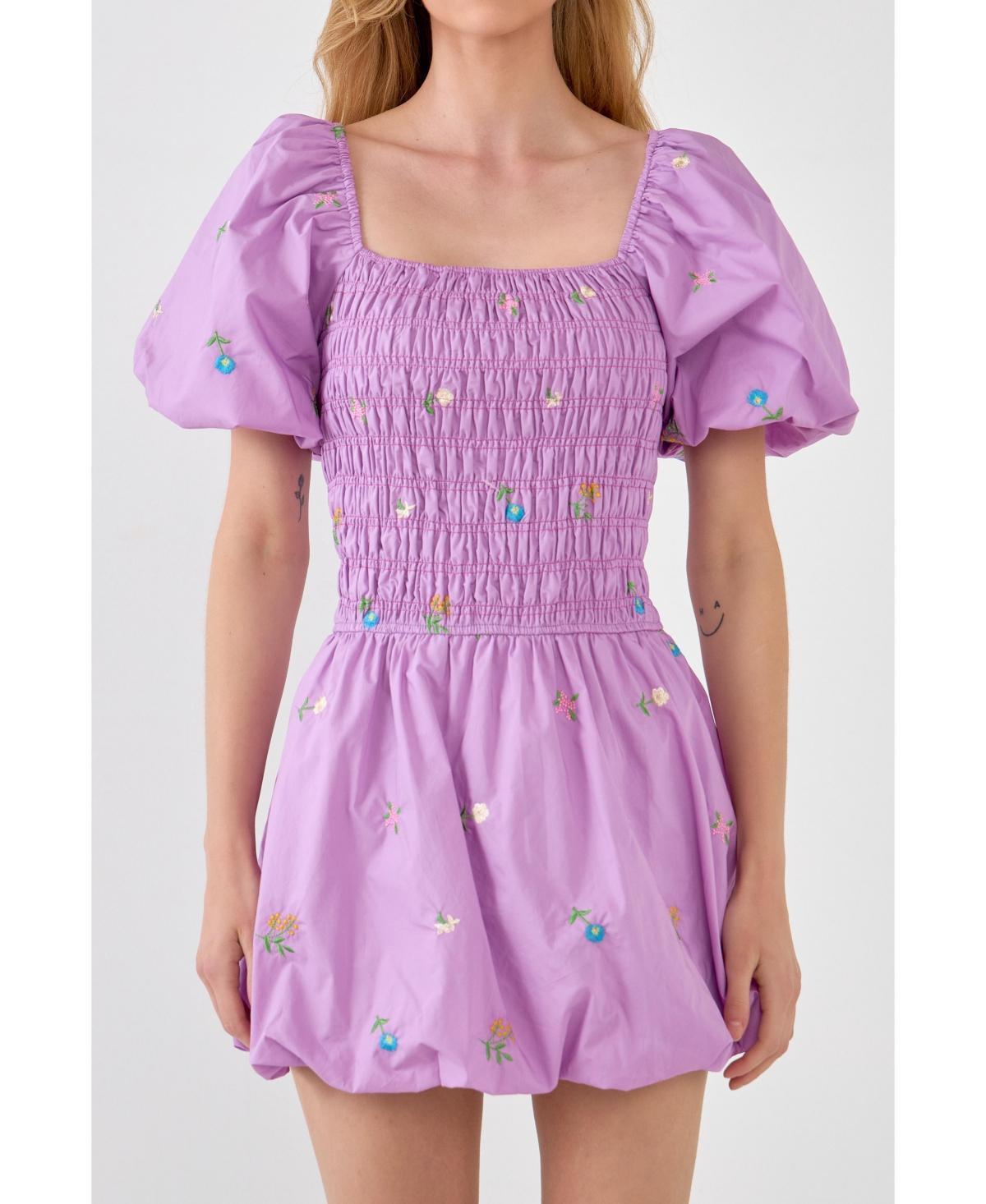 Womens Floral Embroidery Smocked Dress with Balloon Detail Product Image