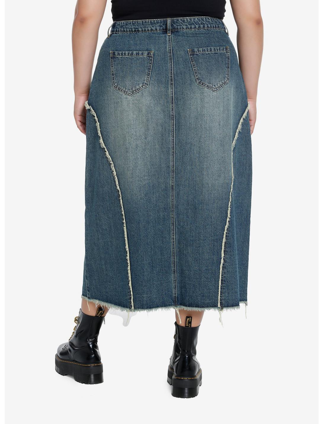 Social Collision Frayed Star Denim Maxi Skirt Plus Size Product Image