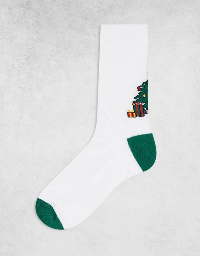 ASOS DESIGN Christmas dinosaur tree socks in white Product Image