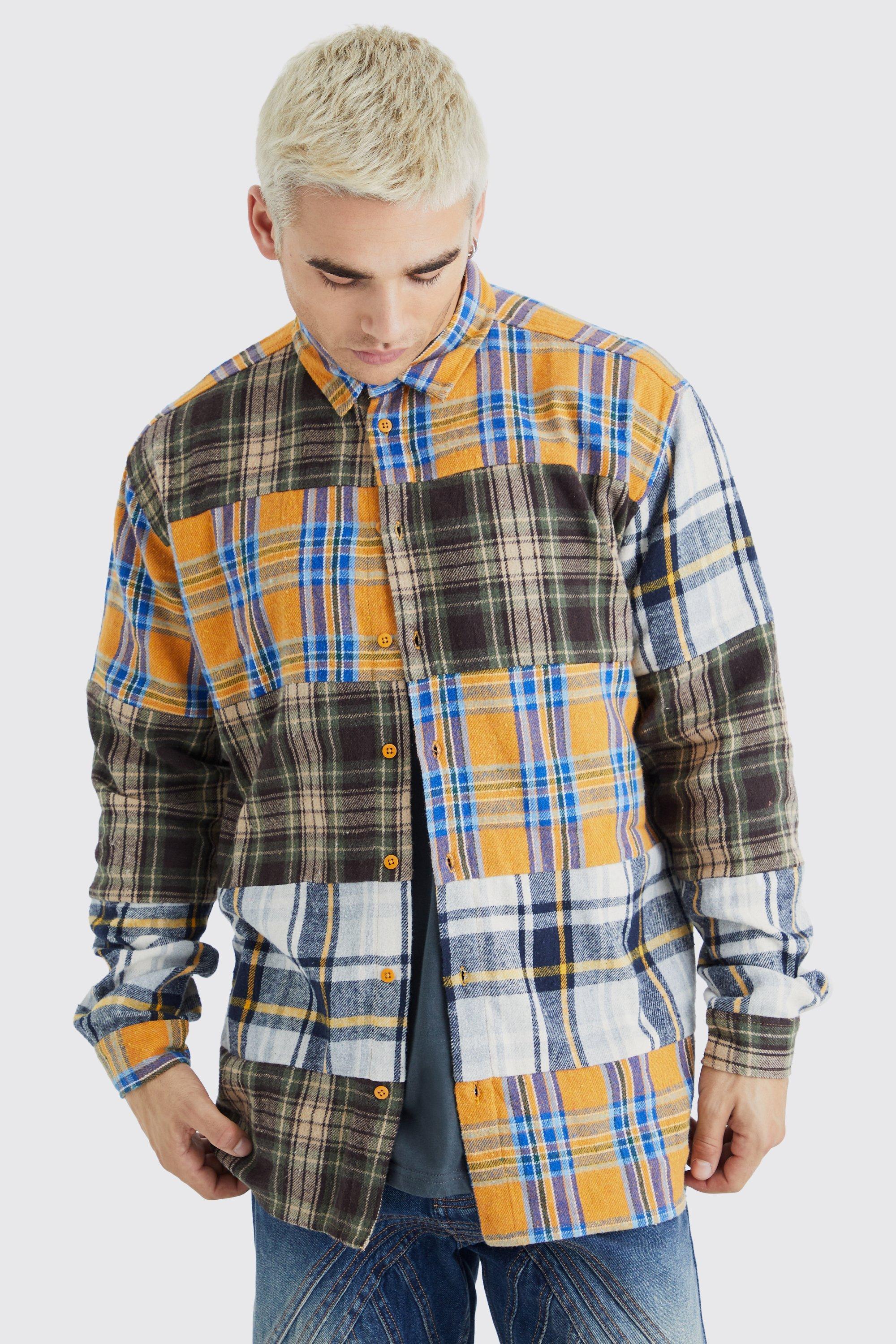 Oversized Distressed Patch Checked Shirt | boohooMAN USA Product Image