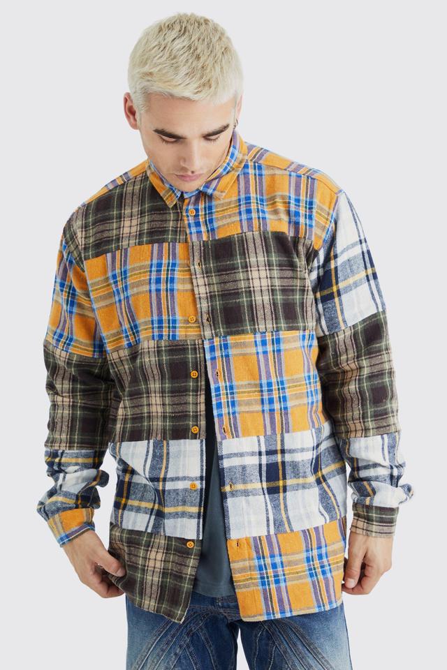 Oversized Distressed Patch Checked Shirt | boohooMAN USA Product Image