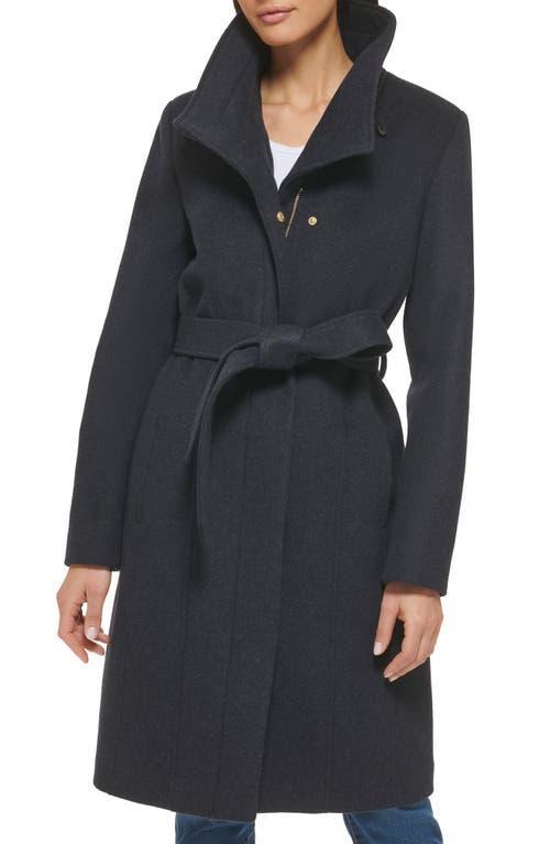 Cole Haan Signature Slick Belted Wool Blend Faux Wrap Coat Product Image