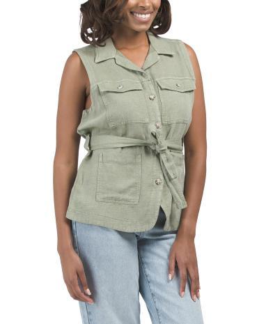 Linen Blend Utility Vest Top for Women Product Image