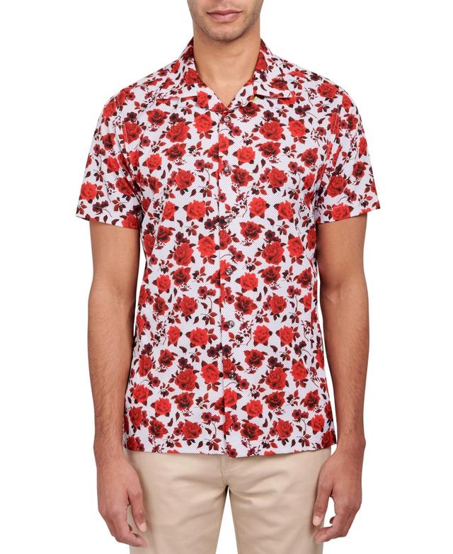 Society of Threads Mens Slim-Fit Non-Iron Performance Stretch Floral-Print Camp Shirt Product Image