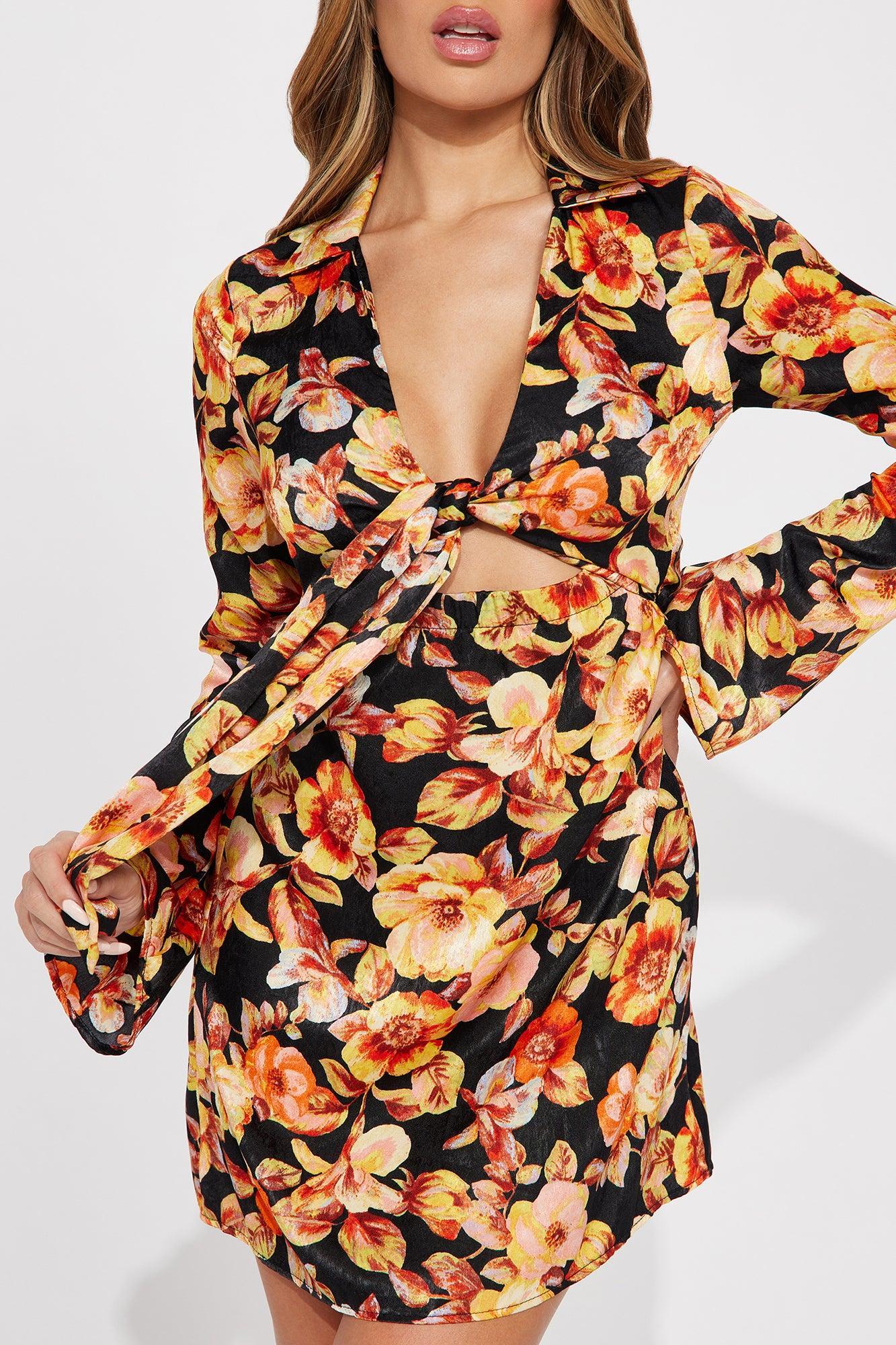 Summer Groove Floral Mini Dress - Black Product Image