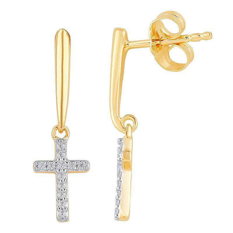 10k Gold 1/10 Carat T.W. Diamond Cross Dangle Earrings, Womens Product Image