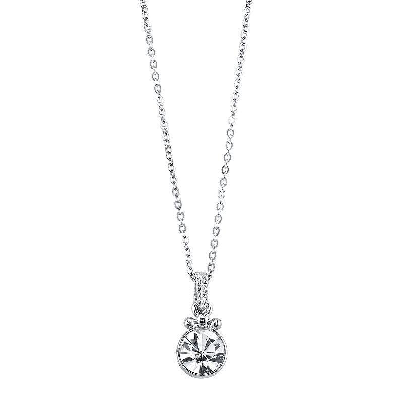 1928 Crystal Round Pendant Necklace, Womens Silver Tone Product Image