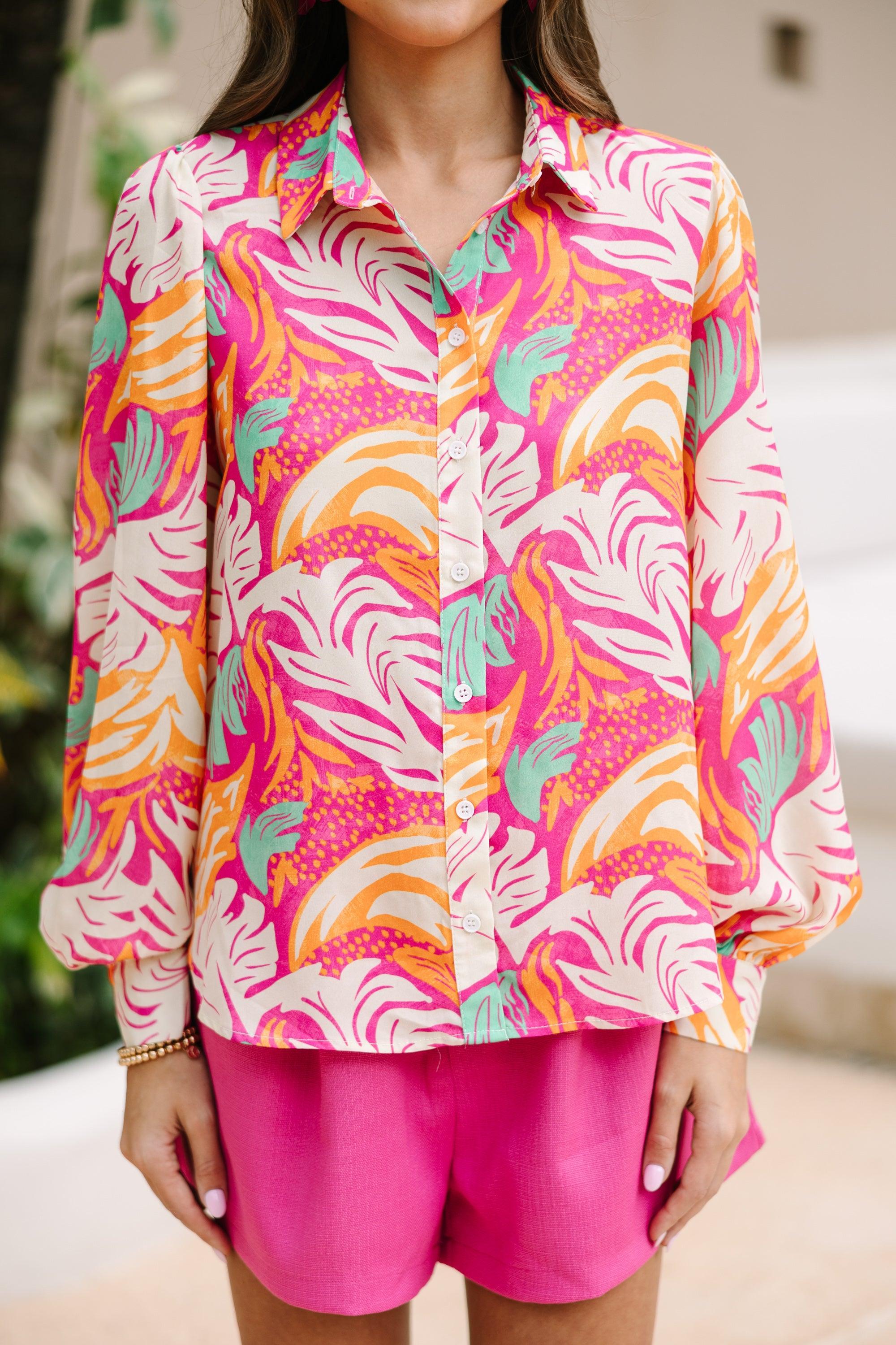 At Your Fingertips Fuchsia Pink Abstract Blouse Female Product Image