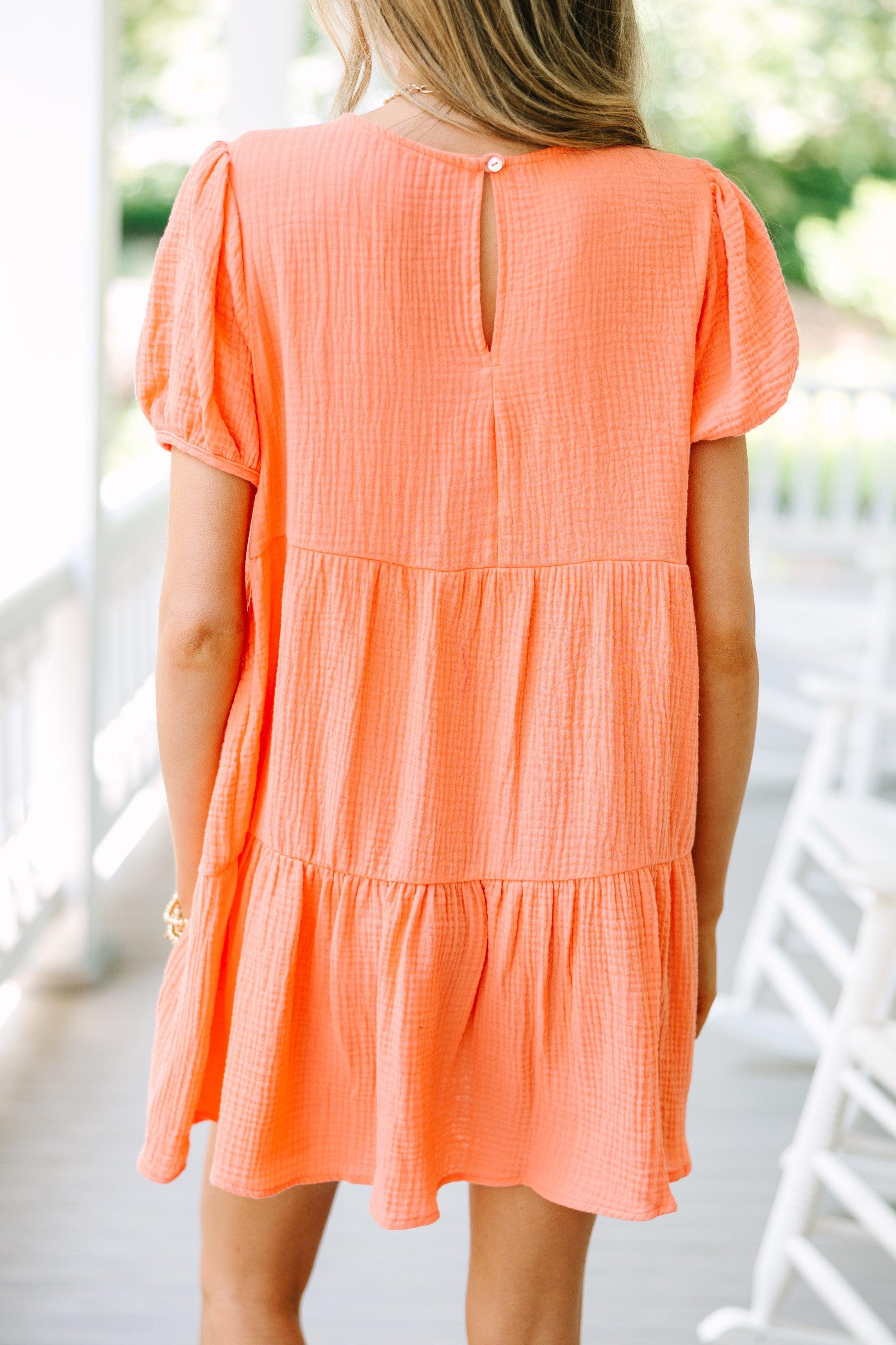 Off To A Good Start Peach Orange Gauze Dress Female Product Image