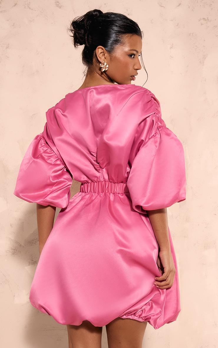 Bright Pink Puff Sleeve Puffball Hem Shift Dress Product Image