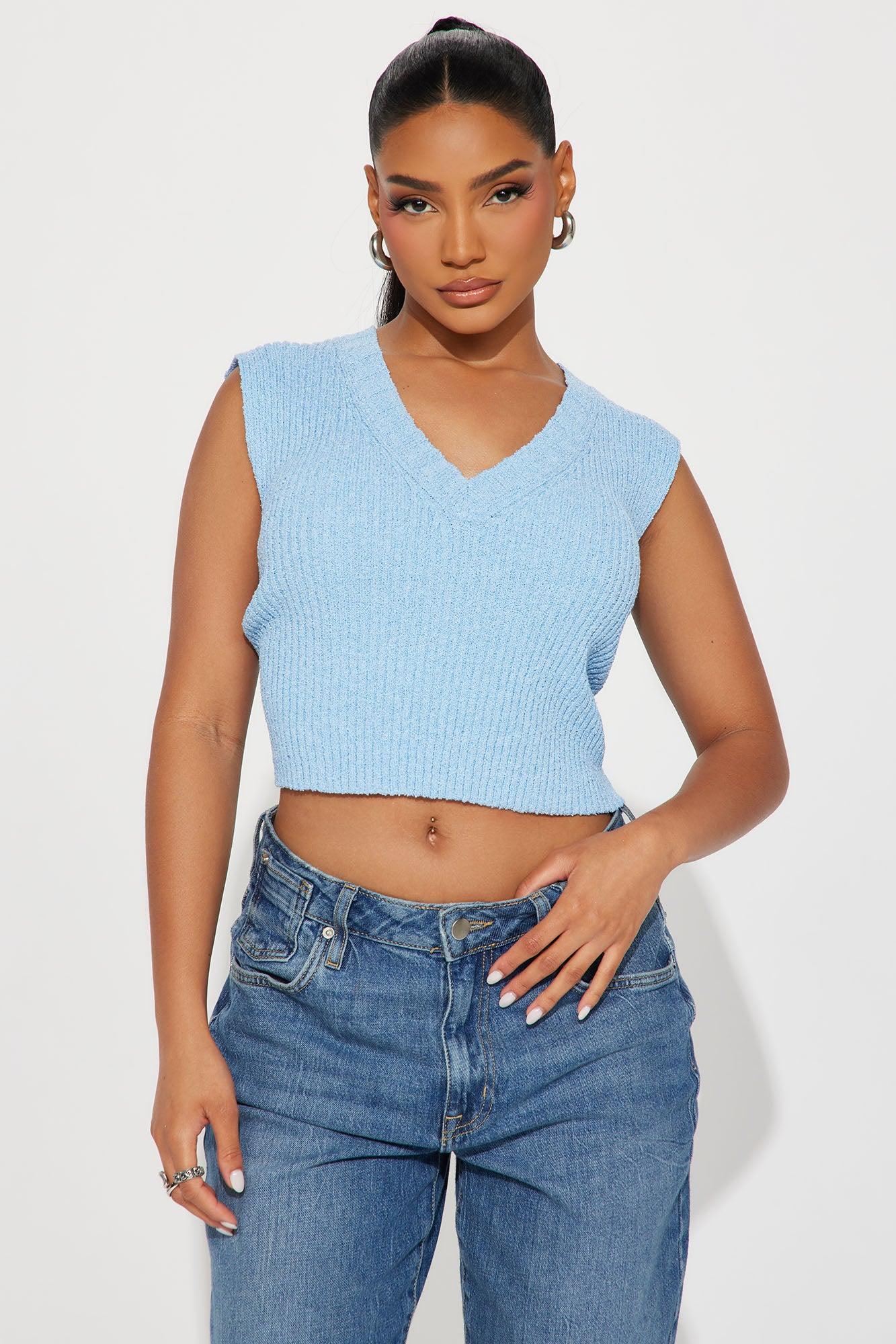 Tyla Cropped Sweater Vest - Blue Product Image