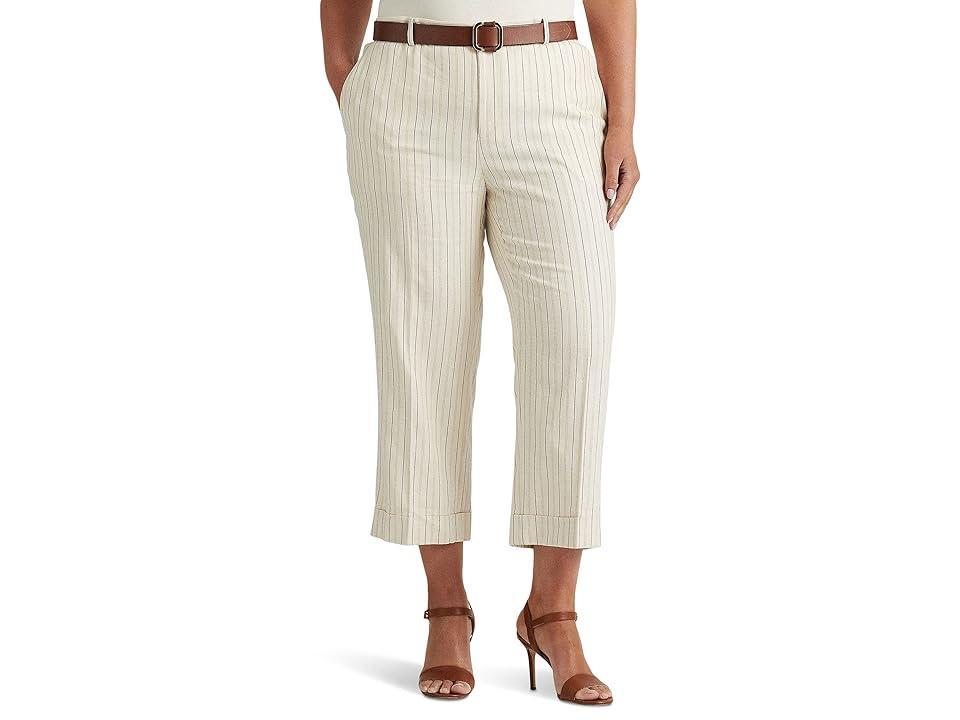 LAUREN Ralph Lauren Plus Size Striped Twill Wide-Leg Cropped Pants (Cream/French Navy) Women's Casual Pants Product Image