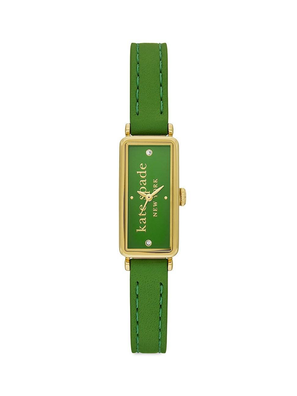 Womens Goldtone Stainless Steel, Cubic Zirconia & Leather Strap Watch Product Image