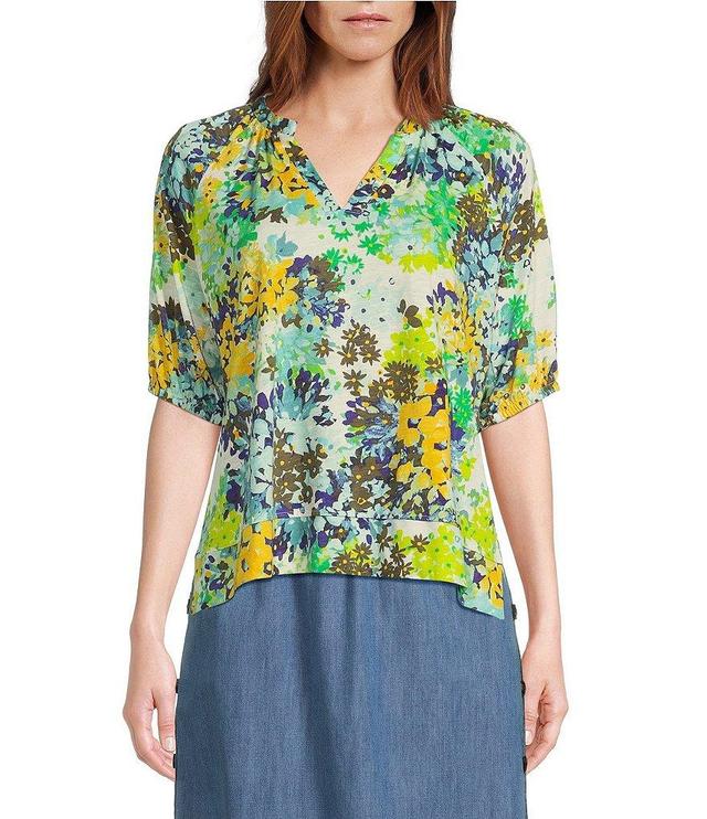 Westbound Elbow Puff Sleeve V-Neck Bloom Top Product Image