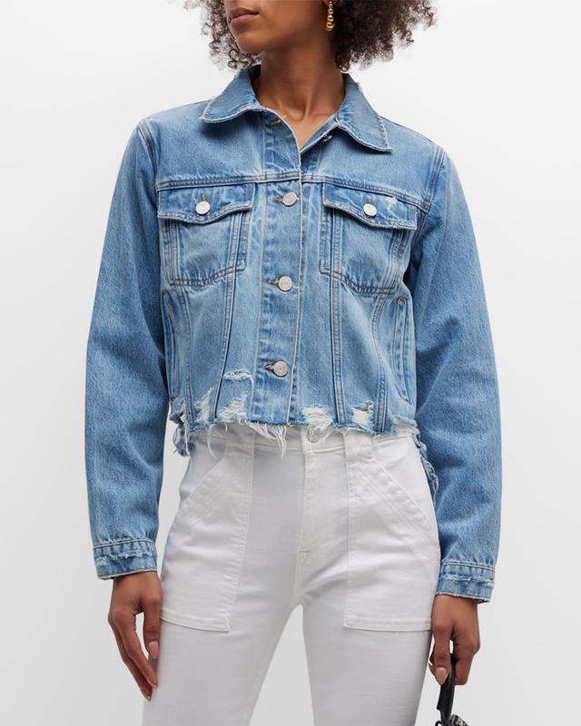 FRAME Ripped Distressed Denim Trucker Jacket Product Image