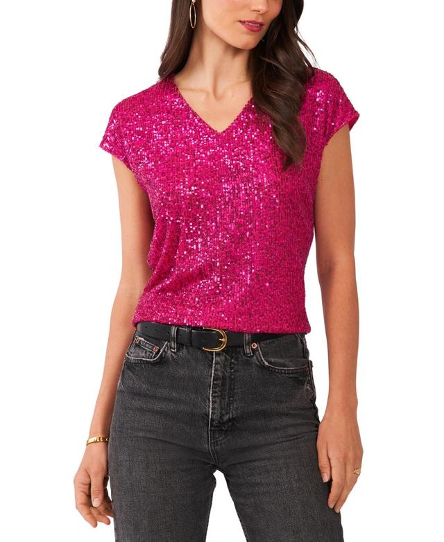 Vince Camuto Short Sleeve Sequin Top Product Image